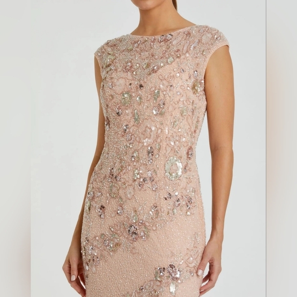 Mac Duggal 5500 Pink Floral Embellished Cap Sleeve Trumpet Gown 14 Wedding Party - Picture 2 of 15